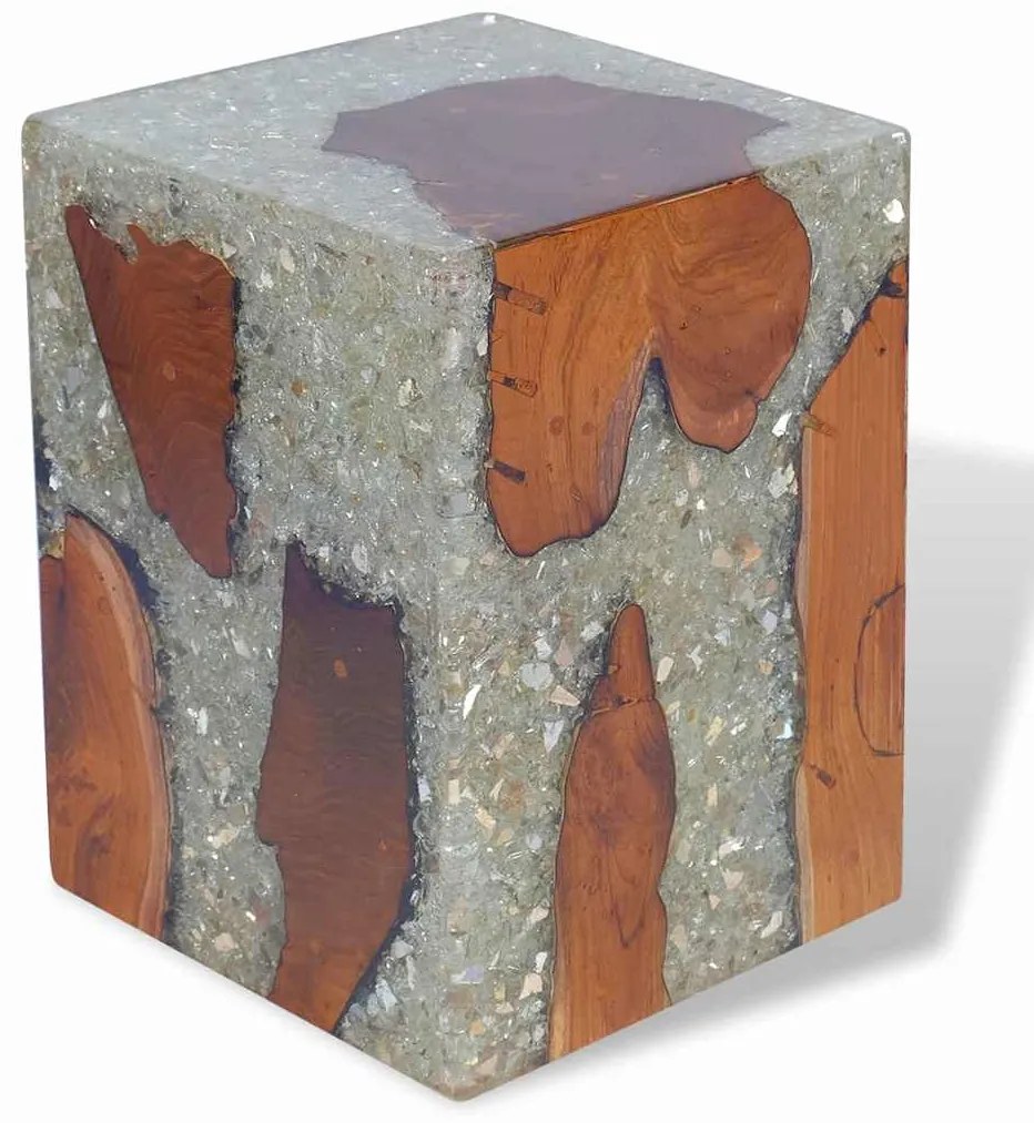 Banco em madeira de teca maciça e resina 30x30x40 cm