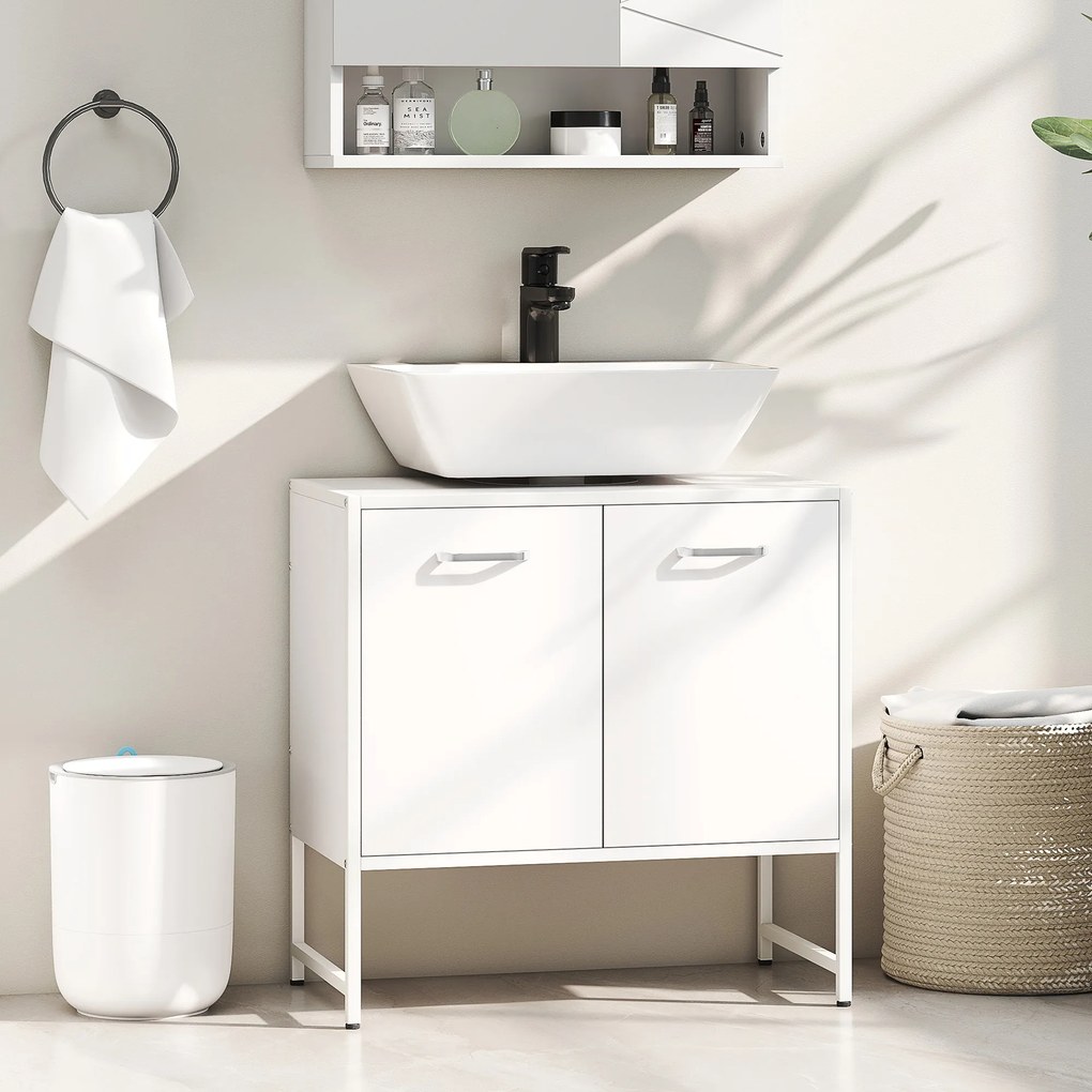 Móvel para lavatório 60 x 33 x 60,5 cm (LAVATORIO NÃO INCLUIDO), móvel de casa de banho com 2 portas com fecho suave e prateleira ajustável, branco