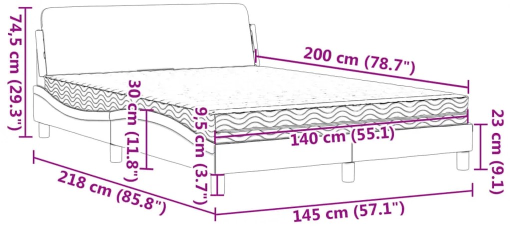 Cama com colchão 140x200 cm tecido cor creme