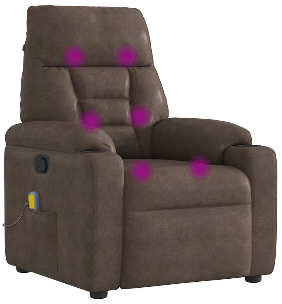 Poltrona de massagens reclinável tecido de microfibra castanho