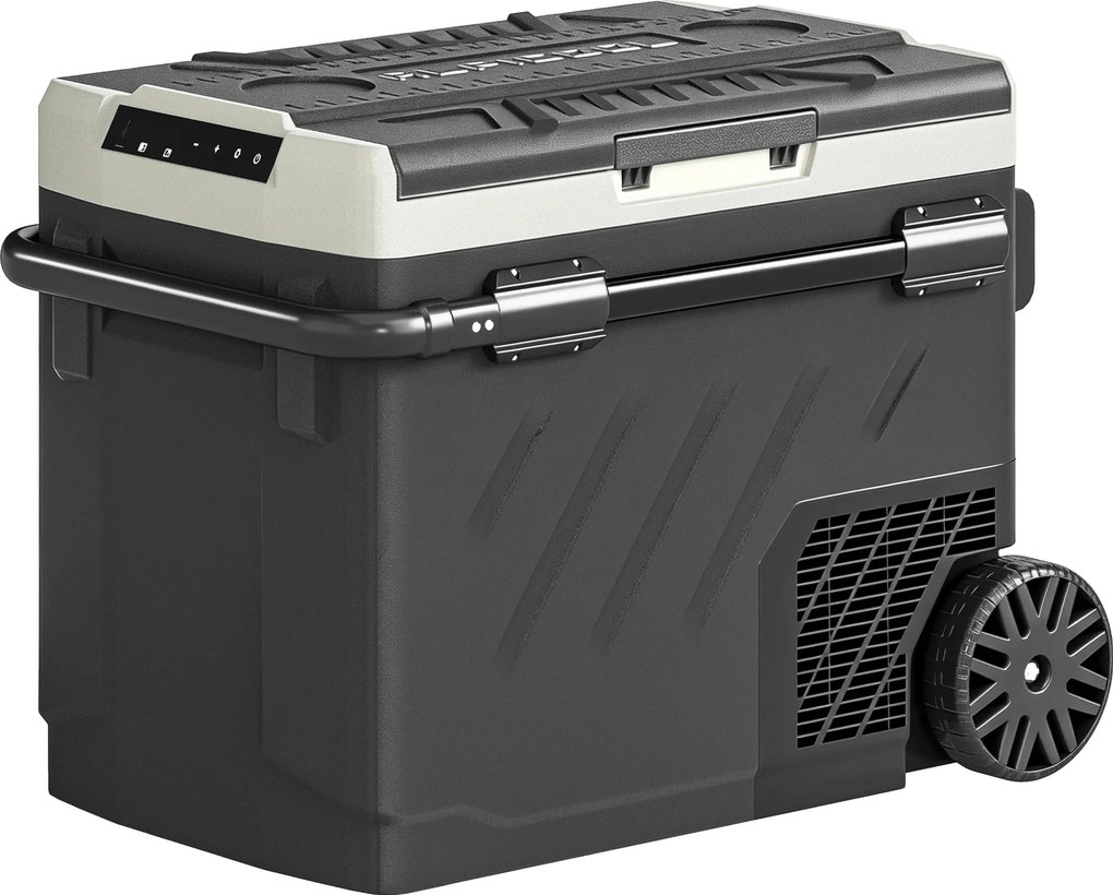 Geleira Portátil Elétrico 49 L com Compressor Dupla Zona Controlo por App Rodas Pega Telescópica -20 ℃ a 20 ℃ e Porta USB