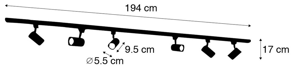 Sistema de iluminação de trilho moderno com 6 focos brancos monofásicos 200cm - Iconic Jeana