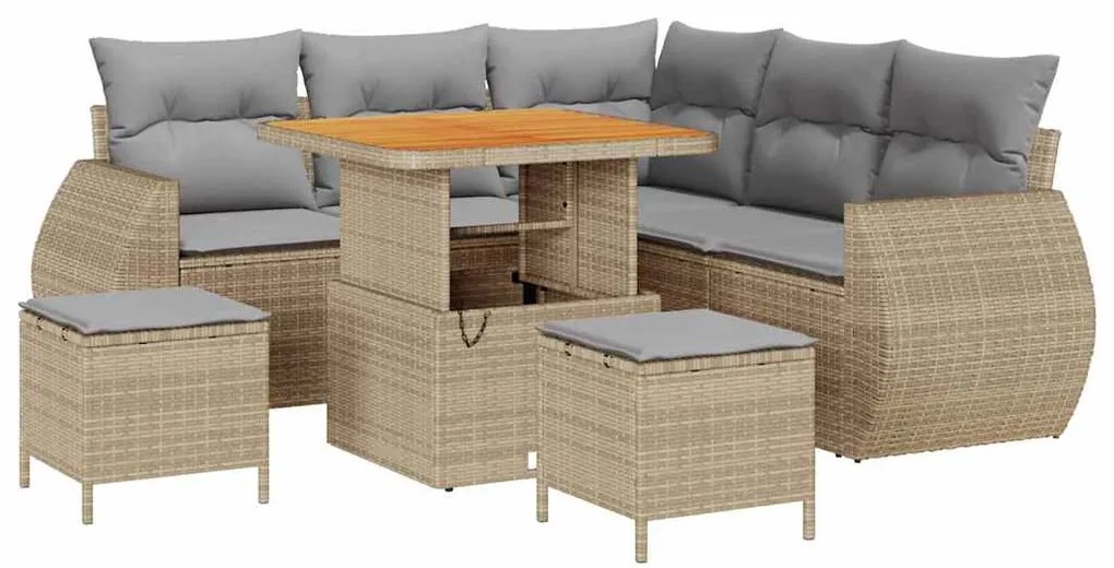 Sofá de Jardim com 8 Peças e Almofadas em Bege, Feito de Rattan e Poli
