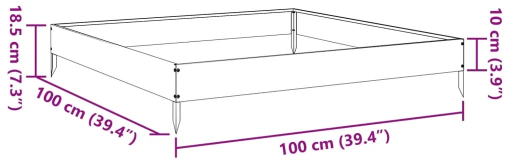 Canteiro elevado de jardim 100x100x18,5 cm aço inoxidável