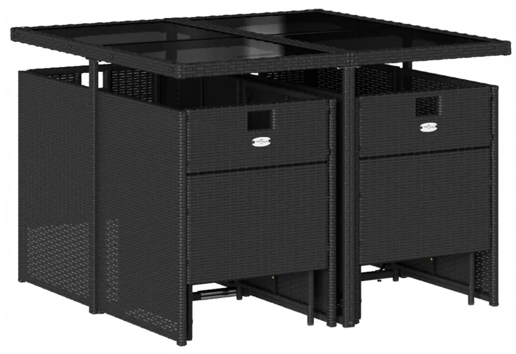 9 pcs conjunto de jantar p/ jardim c/ almofadões vime PE preto
