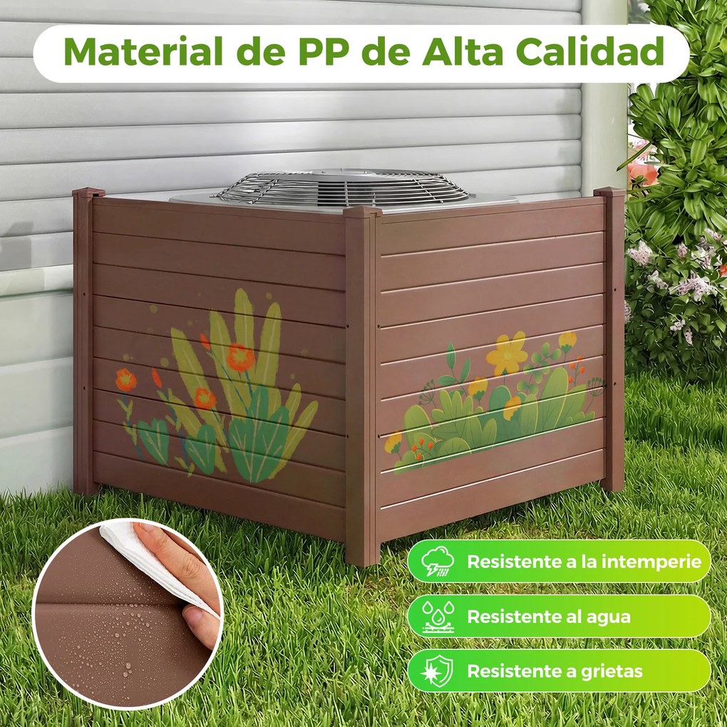 Conjunto de 2 painéis de privacidade 122 x 95 cm para exterior com estacas metálicas, em formato reto ou em L; cobertura para caixote do lixo, Castanh