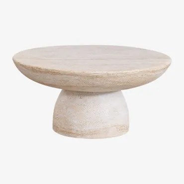 Mesa De Centro Redonda Ø70 Cm Em Cimento Com Aparência De Travertino Zenadia Look Travertino - Sklum