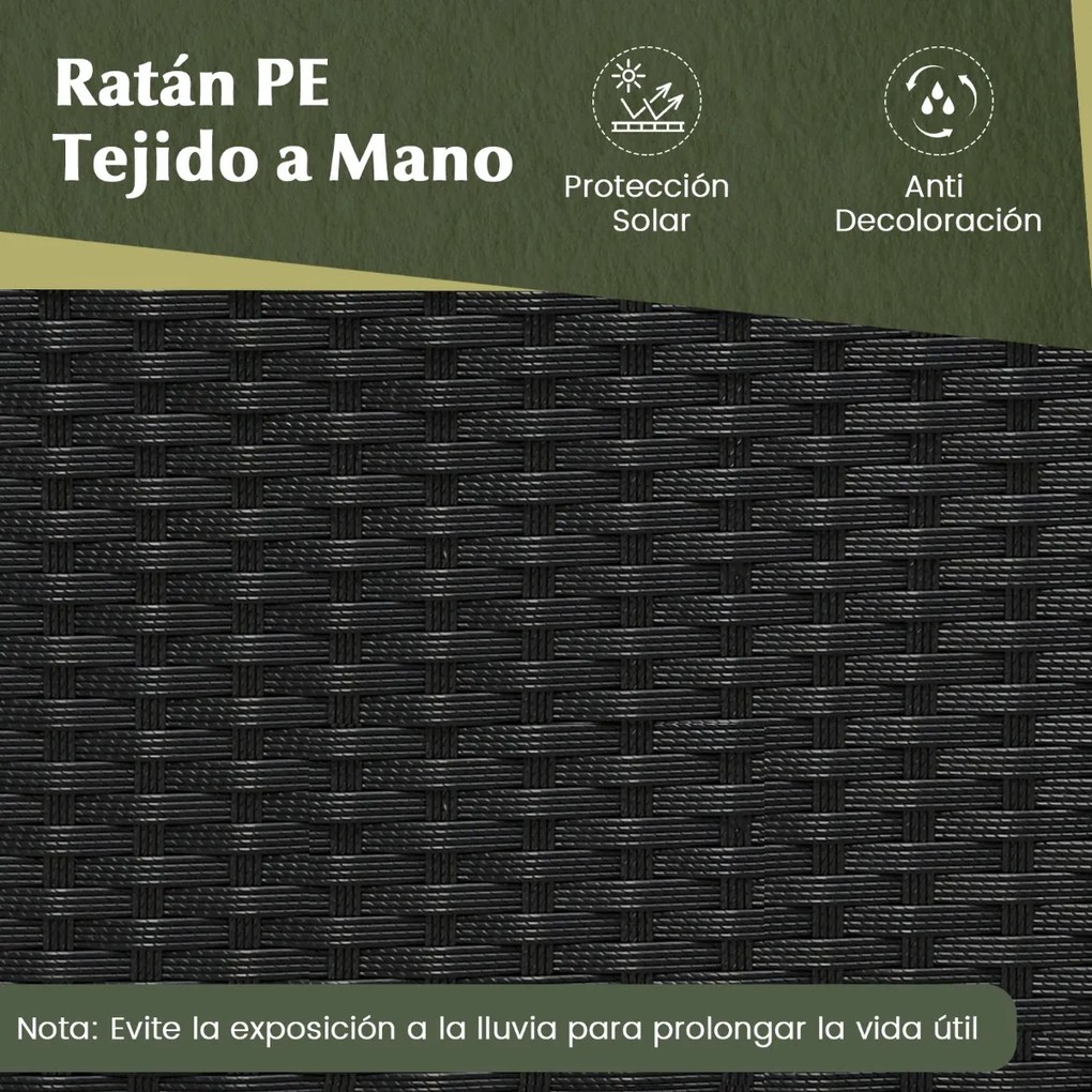 Banco Conversível para Exterior 2 em 1: Mesa de Piquenique e Sofá de 2 Lugares, Estrutura Metálica, Rattan de PE, Dobrável, para Pátios, Preto e casta