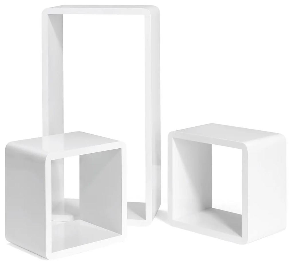 Conjunto de 3 prateleiras flutuantes SONGMICS, prateleiras de parede com acabamento de alto brilho, organizadores de armazenamento em cubo de madeira, 15 cm de profundidade, 50/22/22 cm, branco LWS50WT