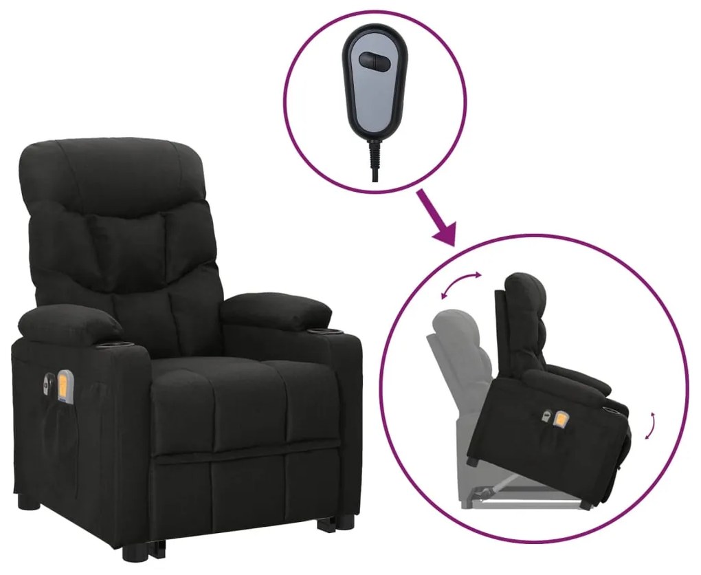 vidaXL Poltrona de massagens elevatória tecido preto