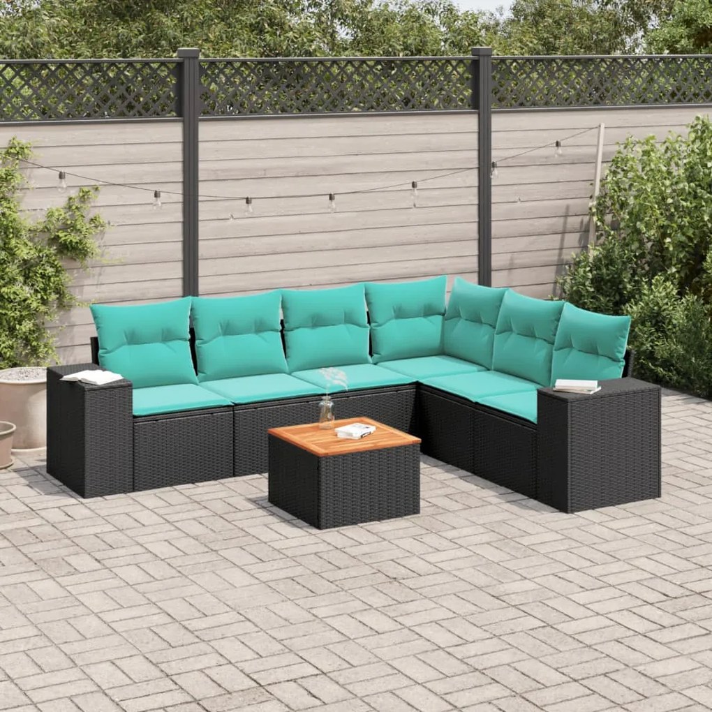 vidaXL 7 pcs conjunto de sofás p/ jardim c/ almofadões vime PE preto