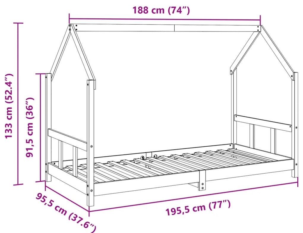 Estrutura de cama para crianças 90x190 cm pinho maciço
