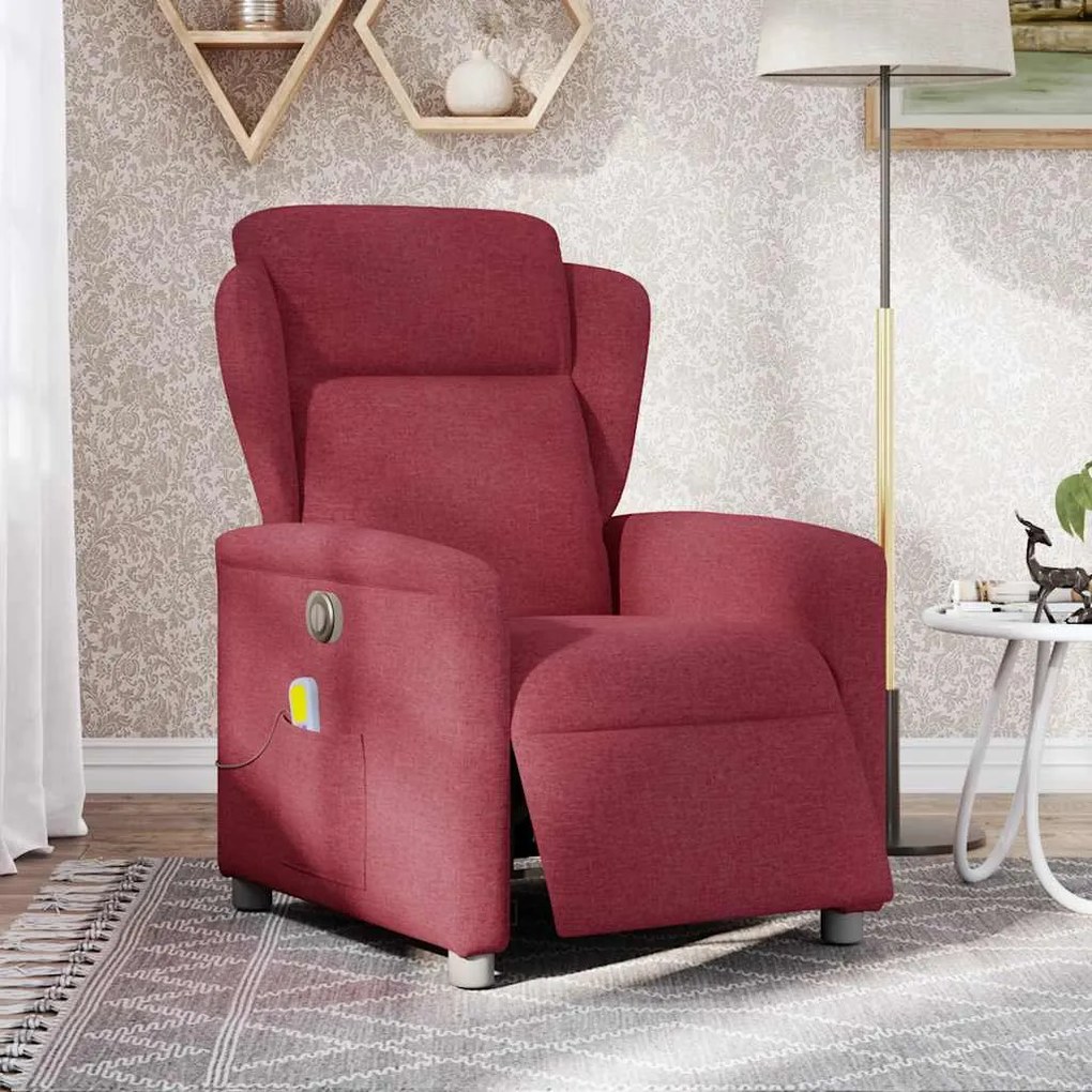 Poltrona reclinável de massagens elétrica tecido vermelho tinto