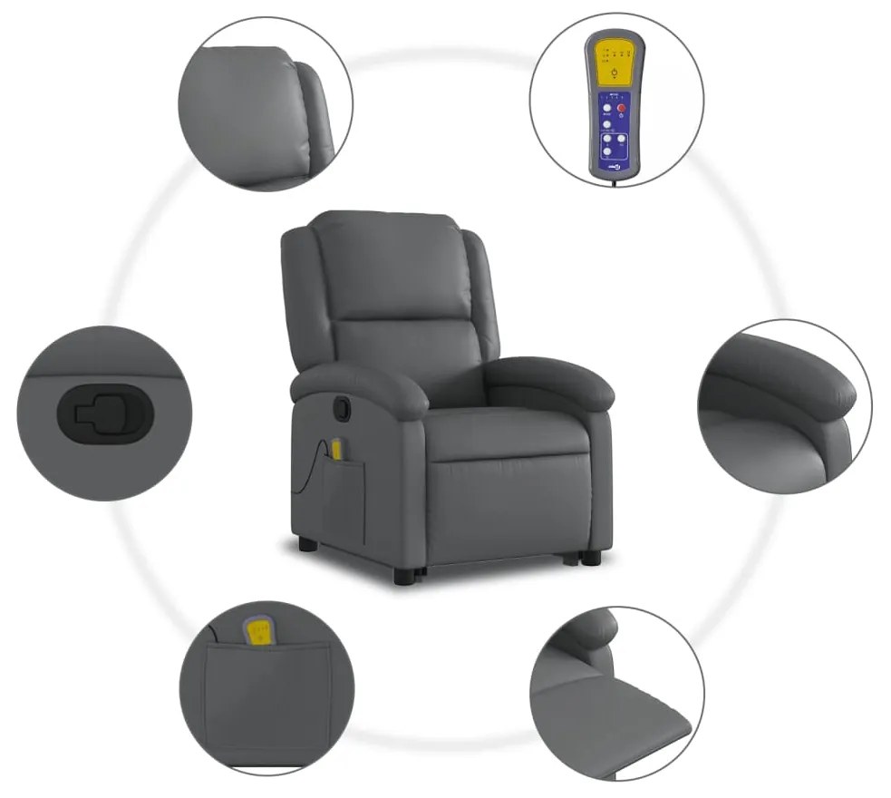 Poltrona massagens reclinável elevatória couro artif. cinzento
