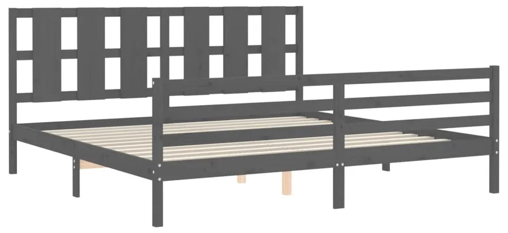 Estrutura de cama com cabeceira 200x200 cm madeira maciça cinza