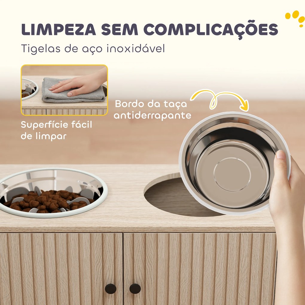 Comedouro Elevado para Cães com 2 Tigelas de Aço Inoxidável 2x2000 ml e Armazenamento Oculto 60x30x35,5 cm Carvalho