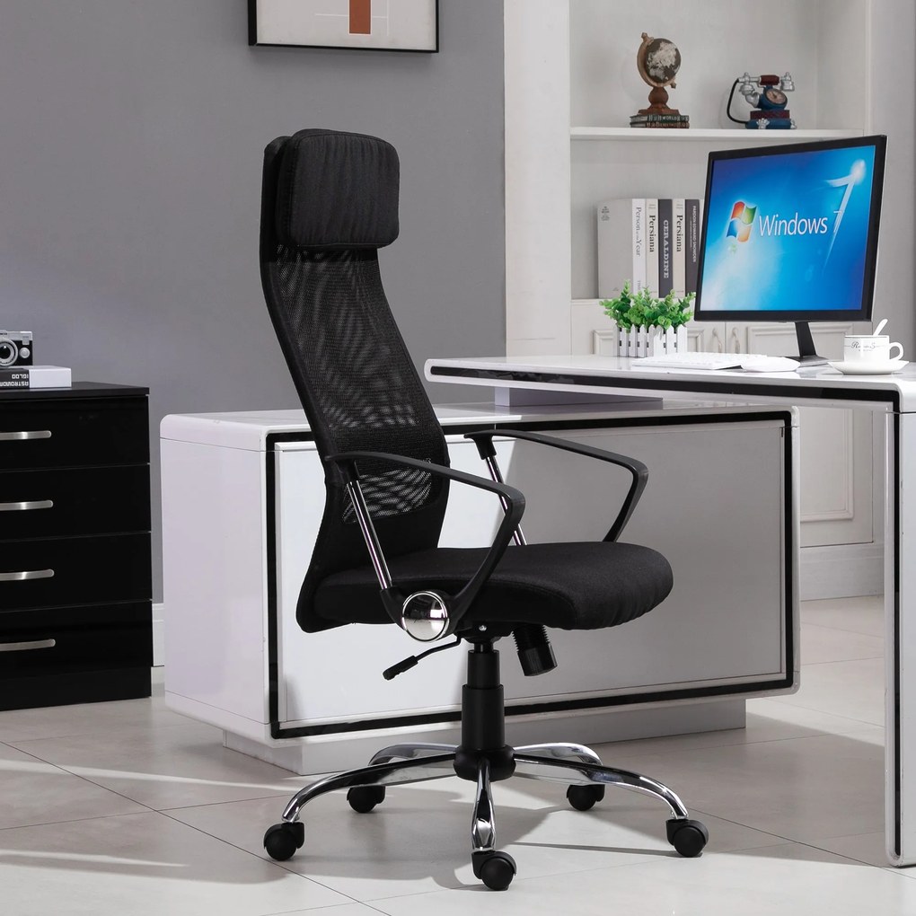 Vinsetto Cadeira de escritório ergonômica giratória e basculante com altura de assento ajustável 62x62x118-128 cm Preto
