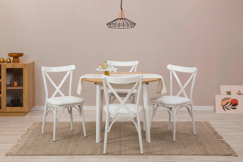 Conjunto de Mesa de Jantar Extensível Oliver – Branco Carvalho – Mesa:
