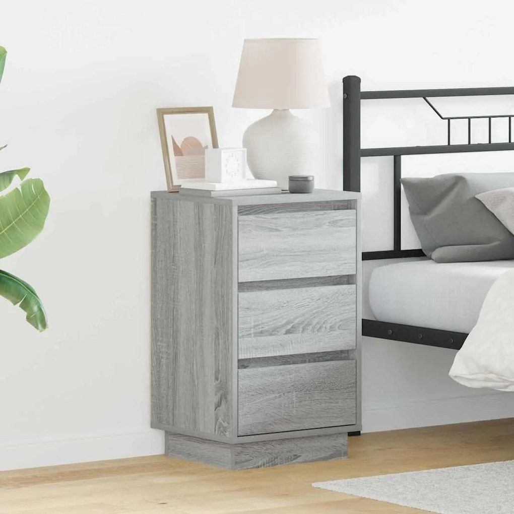 Armário de cabeceira com LED Cinza Sonoma 39x34.5x65 cm Madeira engenh