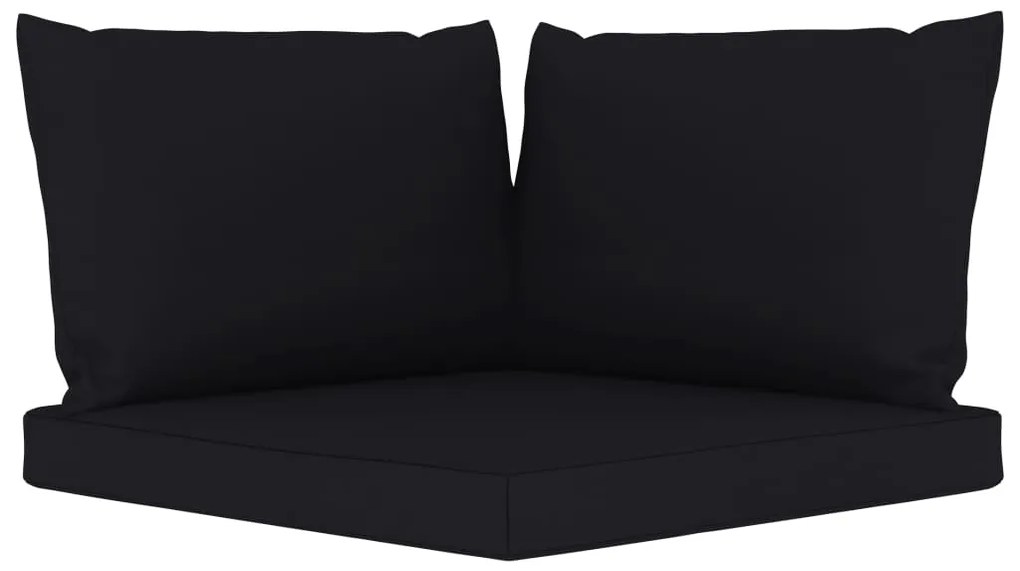 Sofá de paletes p/ jardim 2 lug. com almofadões pretos pinho