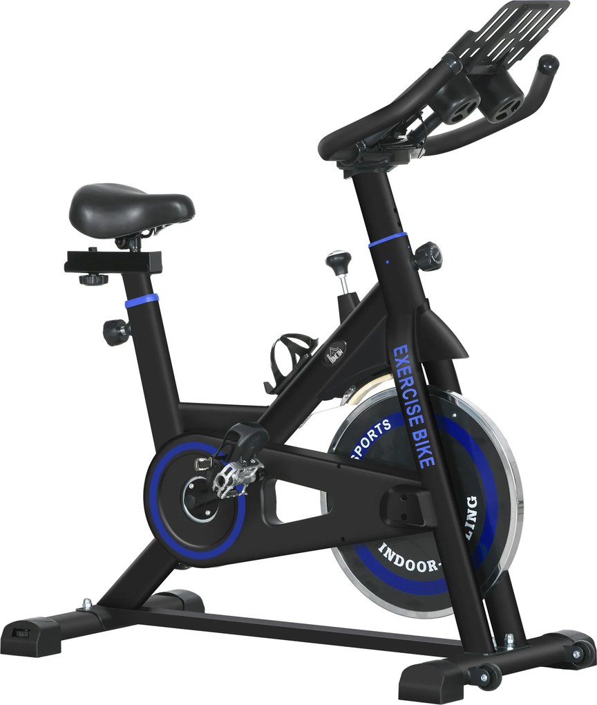 HOMCOM Bicicleta Estática com Volante de Inércia 8 kg Ecrã LCD Guiador e Assento Ajustáveis 103x53x110-114 cm Azul | Aosom Portugal