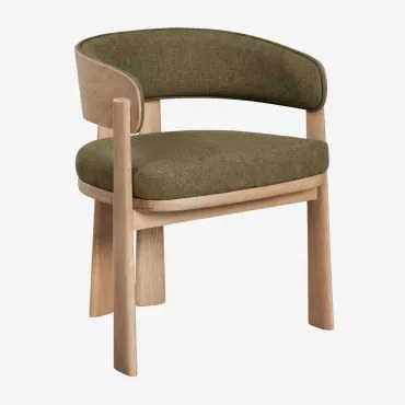 Cadeira De Jantar Em Madeira De Carvalho E Estofada Olea Signature Castanho Roble & Chenille Verde Sálvia - Sklum