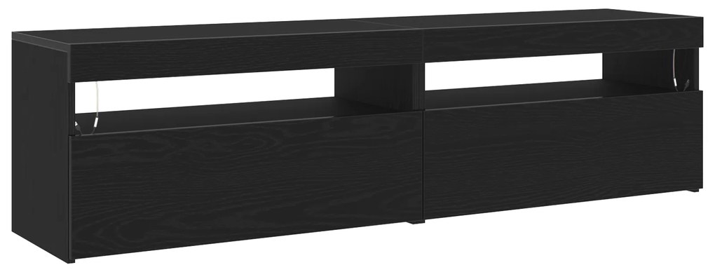 Armários de TV com luzes de LED 2 pcs Carvalho preto 75x35x40 cm Madei