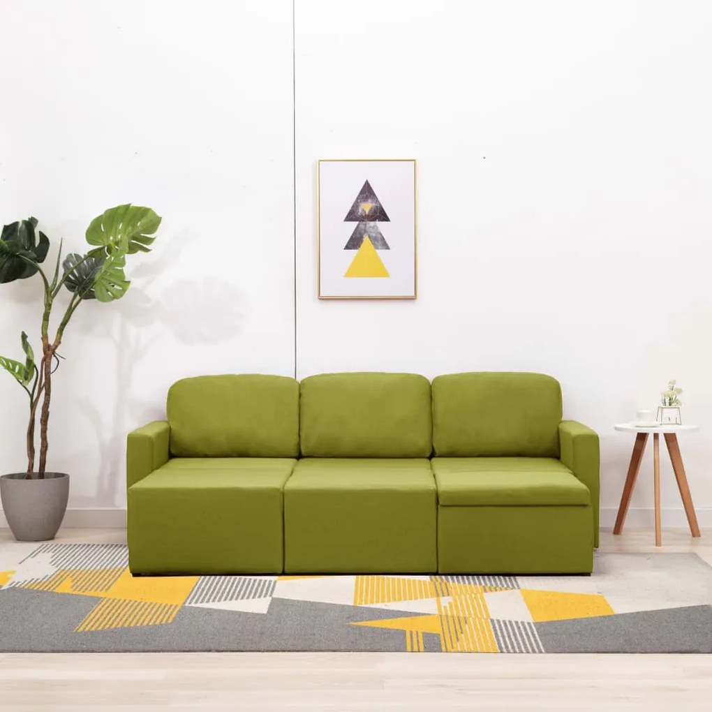 Sofá-cama modular de 3 lugares tecido verde