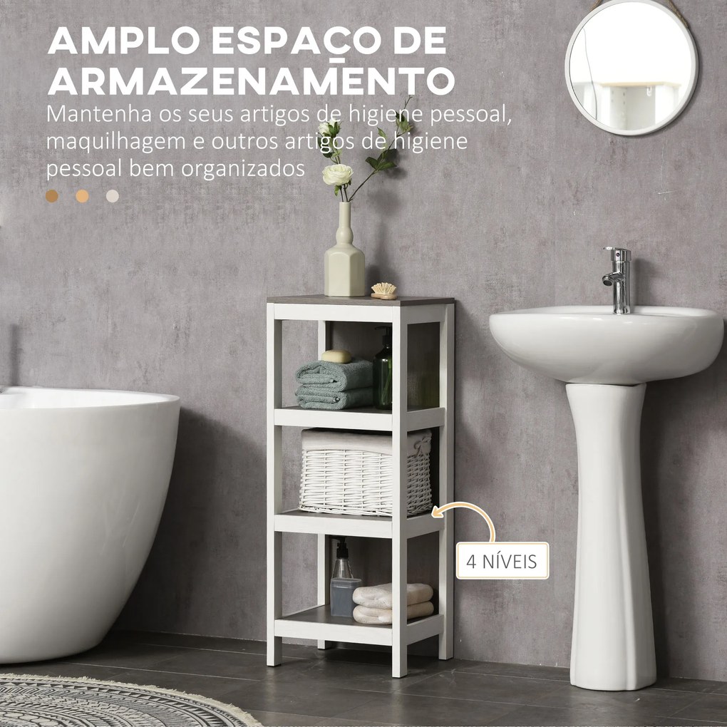kleankin Estante para Casa de Banho de 3 Níveis Estante de Armazenamento de Casa de Banho Multiuso para Cozinha Sala de Estar Dormitório Anti-Tombo 32x30x82cm Branco e Cinza