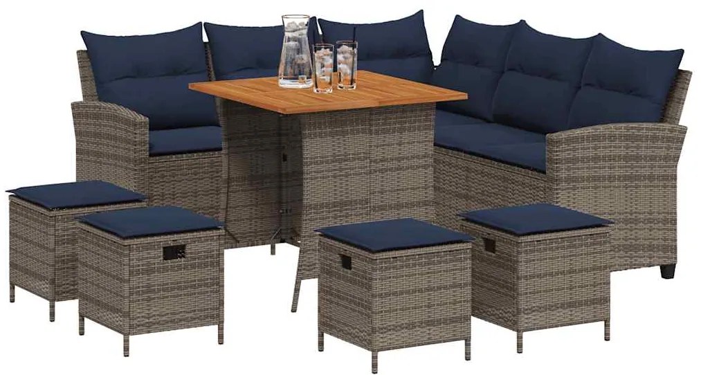 6 pcs conjunto sofás de jardim com almofadões em L vime PE