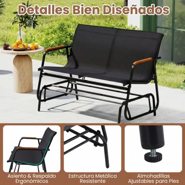 Banco baloiço de jardim para 2 pessoas 115 x 74 x 84 cm, curvo, em teca respirável e metal, com capacidade para 300 kg, para exterior, varanda ou pisc