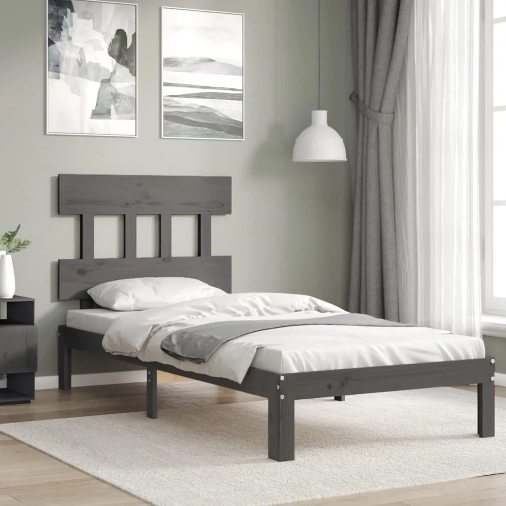 vidaXL Estrutura cama de solteiro c/ cabeceira madeira maciça cinzento
