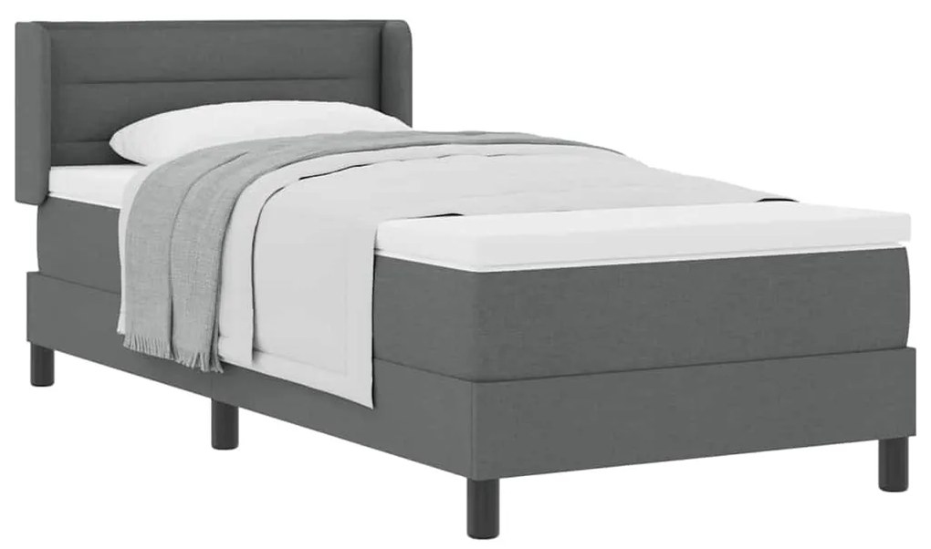 Cama Box Spring com Colchão Cinza Escuro, 90 x 190 cm, Tecido.
