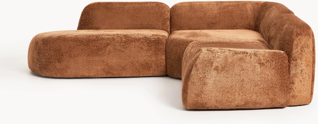 Sofá de canto modular em teddy-bouclé com chaise longue Wolke (4 lugares)