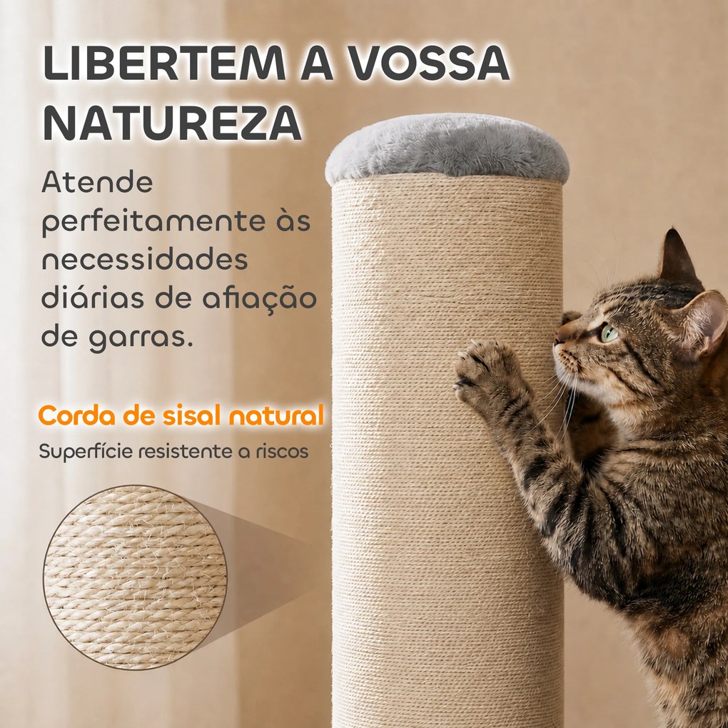 Poste Arranhador para Gatos 75,5 cm com Base Estável e Corda de Sisal Natural, Cinzento-Claro