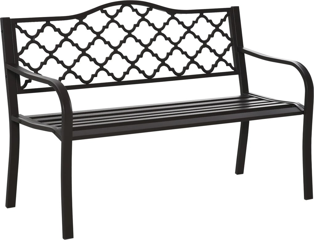 Outsunny Banco de Jardim 3 Lugares em Estilo Rústico Chique 128x60x89 cm Metal Epóxi Anticorrosivo Fundição Marrom | Aosom Portugal