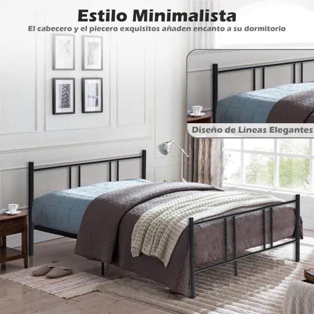 Estrutura de cama casal em metal com cabeceira, ripas de aço para colchão 160 x 200 cm preto, COLCHÃO NÃO INCLUÍDO