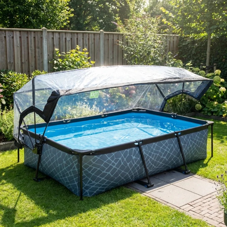 Piscina retangular Stone 300 x 200 x 65 cm com bomba de filtragem e cobertura - cinzenta