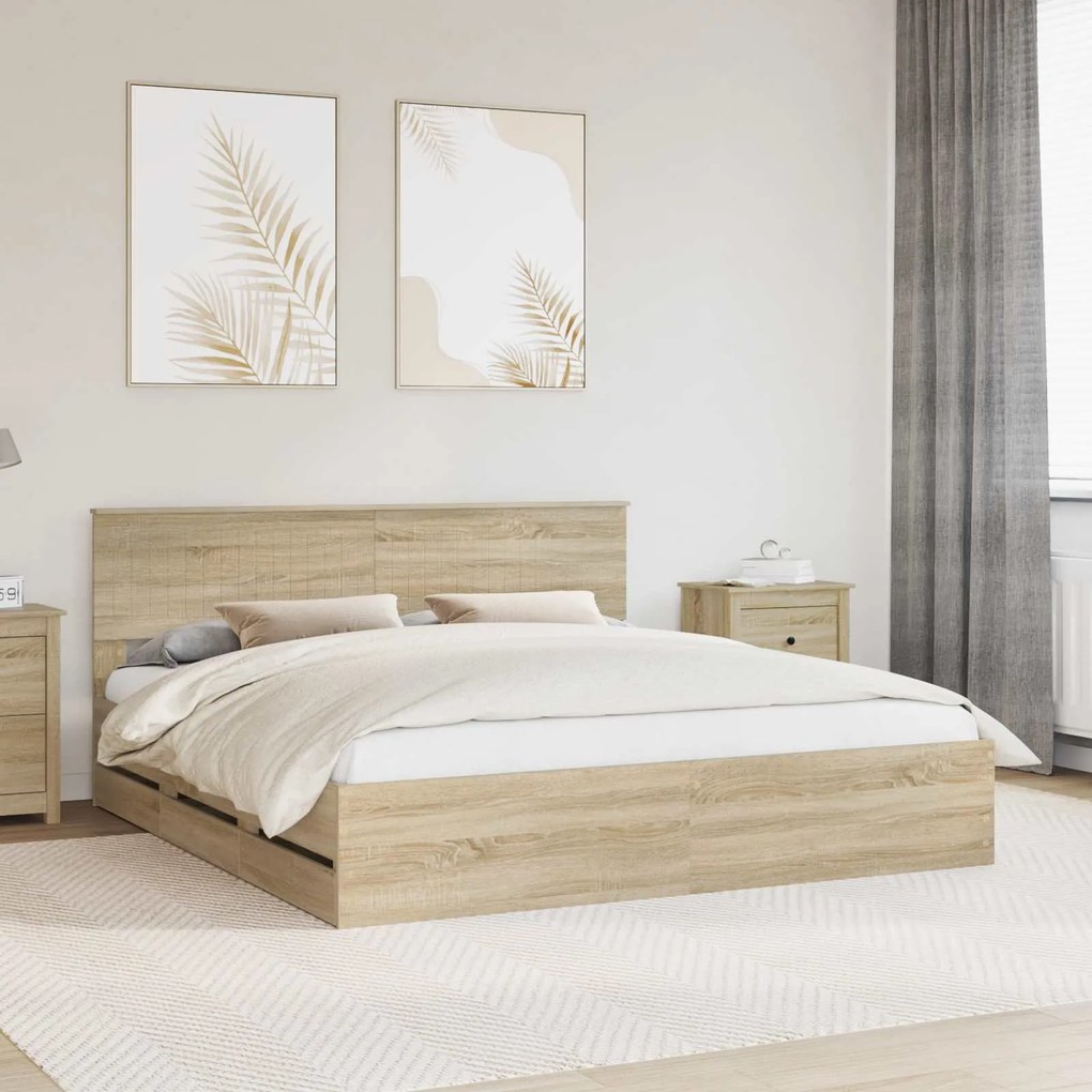 vidaXL Estrutura da Cama com gaveta Carvalho Sonoma 180 x 200 cm