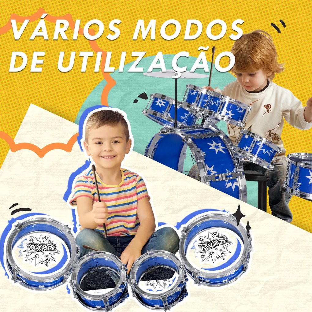 AIYAPLAY Bateria Infantil com Banco Bateria para Crianças acima de 3 A