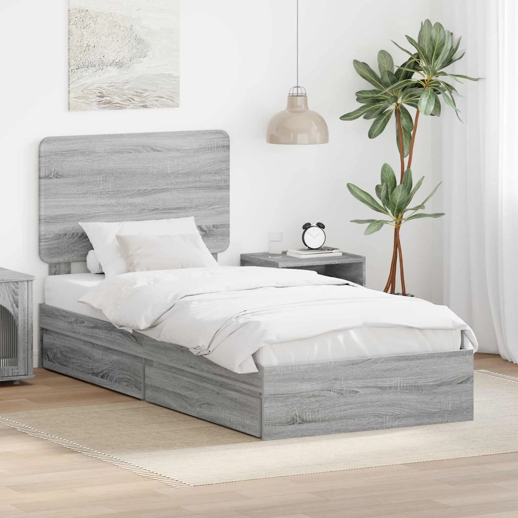 vidaXL Cama com Armazenamento com cabeceira Cinza Sonoma 90 x 190 cm