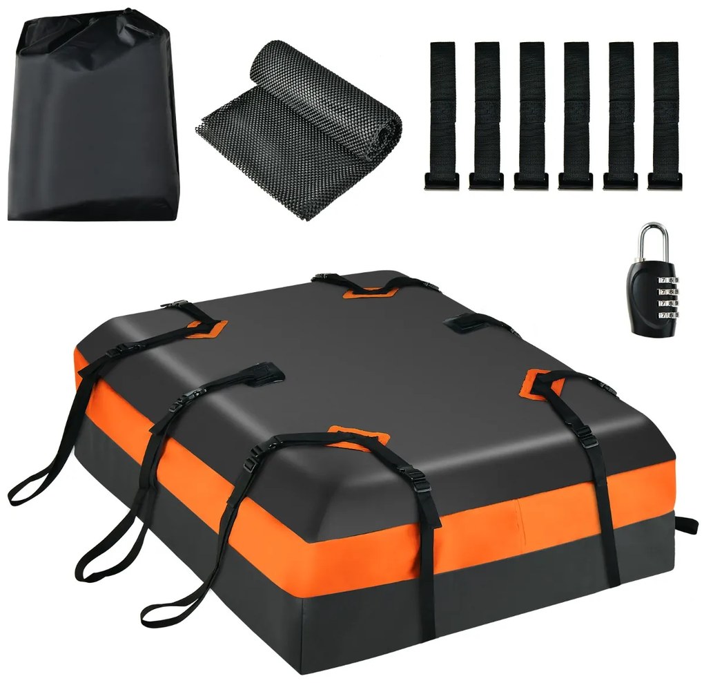 Mala de tejadilho para carro 424L à prova de água com fecho e tapete antiderrapante 112 x 86 x 43 cm Laranja e Preto