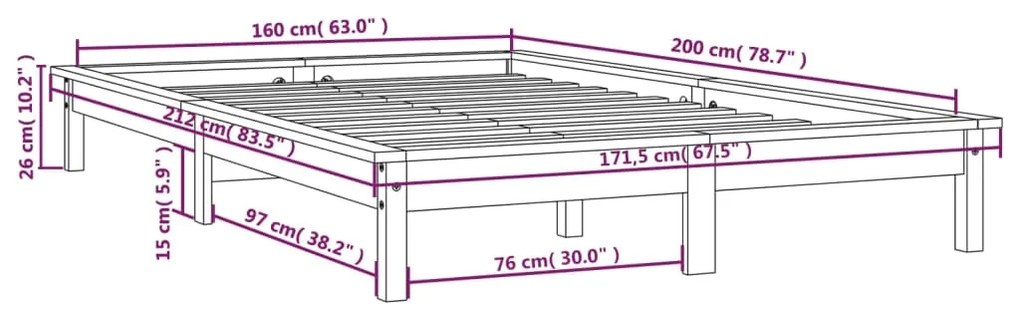 Estrutura de cama 160x200 cm pinho maciço branco