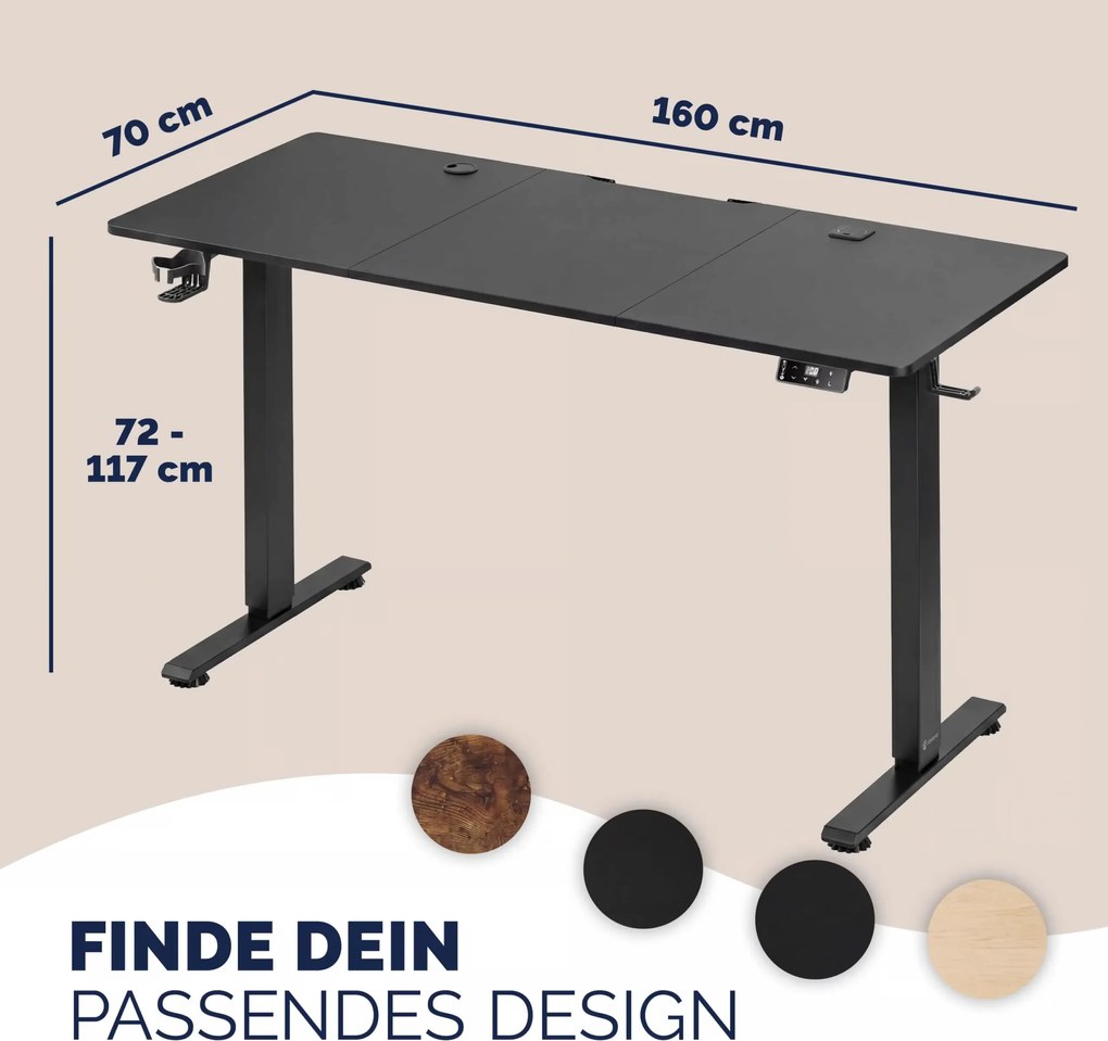 Secretária Eletrica com altura ajustável 160x75x72-117 cm Preta
