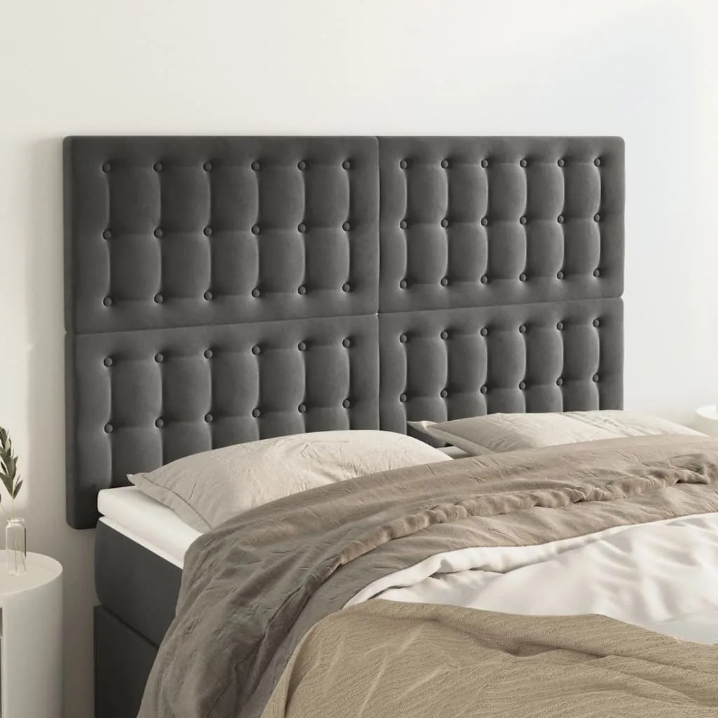 vidaXL Cabeceira de cama 4 pcs veludo 72x5x78/88 cm cinzento-escuro