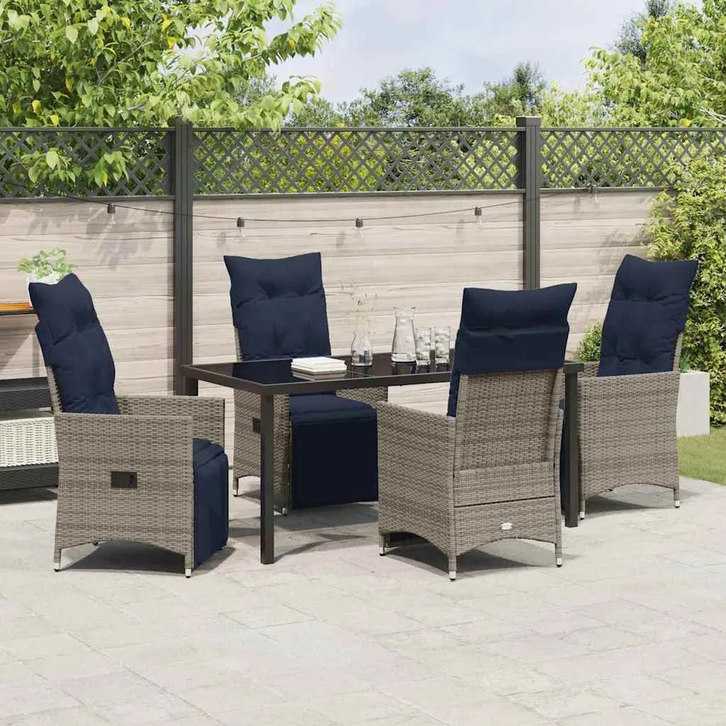 Conjunto de Jantar de Jardim vidaXL com 5 Peças e Almofadas Cinza em R