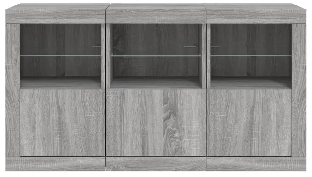 Aparador com luzes LED 123x37x67 cm cinzento sonoma