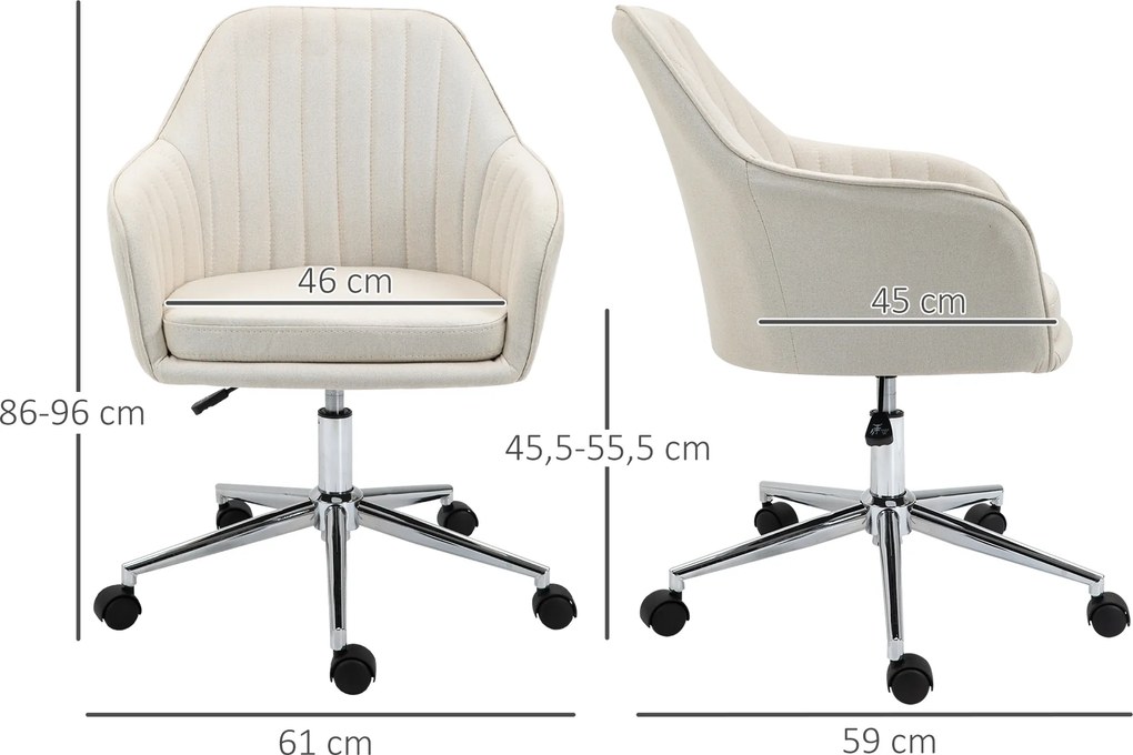 Cadeira de Escritório Cadeira de Secretária com Altura Regulável e Base Giratória para Escritório 61x59x86-96 cm Bege