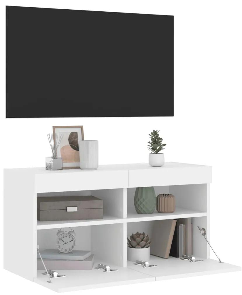 Móvel de parede para TV com luzes LED 80x30x40 cm branco