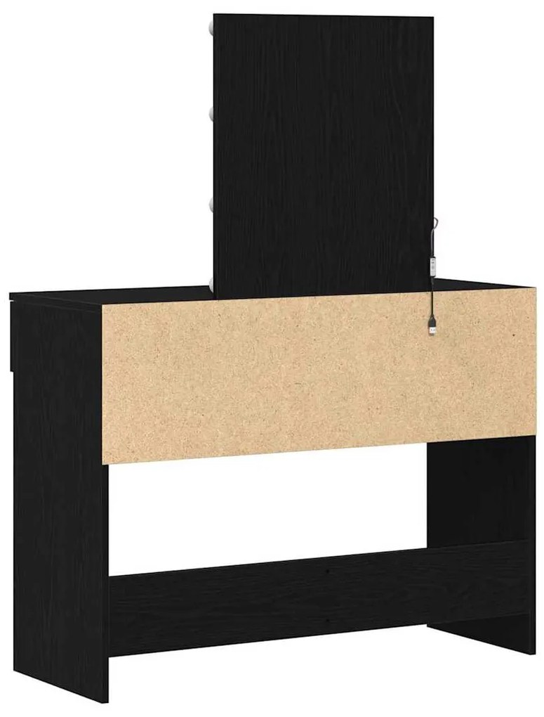 Mesa de Maquiagem com Espelho e Luzes LED Madeira de Carvalho Preto